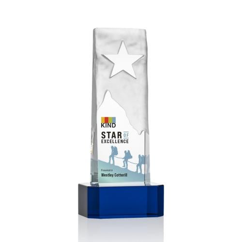 Awards and Trophies - Crystal Awards - Stapleton Star Full Color Blue on Base Rectangle Crystal Award