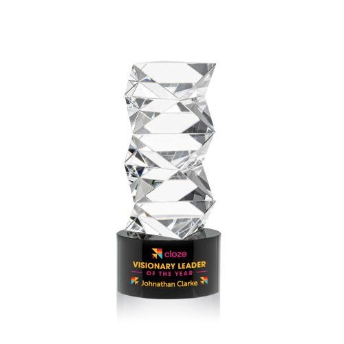 Awards and Trophies - Crystal Awards - Callucci Full Color Black on Marvel Base Towers Crystal Award