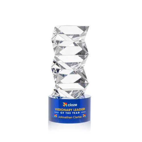 Awards and Trophies - Crystal Awards - Callucci Full Color Blue on Marvel Base Towers Crystal Award