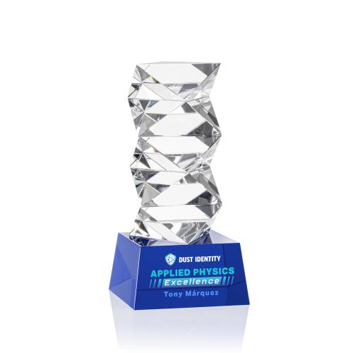Awards and Trophies - Crystal Awards - Callucci Full Color Blue on Robson Base Towers Crystal Award