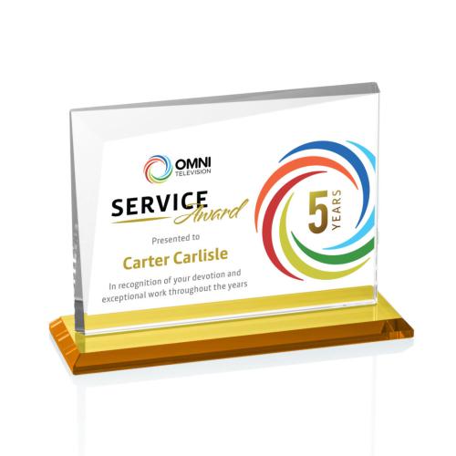 Awards and Trophies - Crystal Awards - Mirela Full Color Amber Rectangle Crystal Award