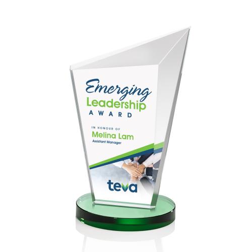 Awards and Trophies - Crystal Awards - Wiltshire Full Color Green Peaks Crystal Award