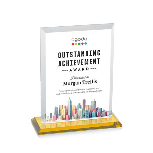 Awards and Trophies - Crystal Awards - Denison Full Color Amber Rectangle Crystal Award