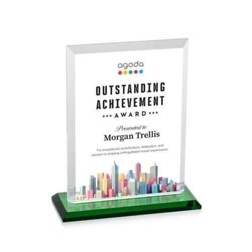 Awards and Trophies - Crystal Awards - Denison Full Color Green Rectangle Crystal Award