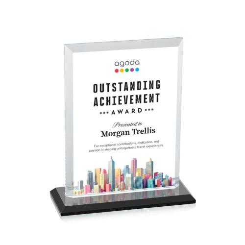 Awards and Trophies - Crystal Awards - Denison Full Color Black Rectangle Crystal Award