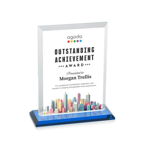 Awards and Trophies - Crystal Awards - Denison Full Color Sky Blue Rectangle Crystal Award