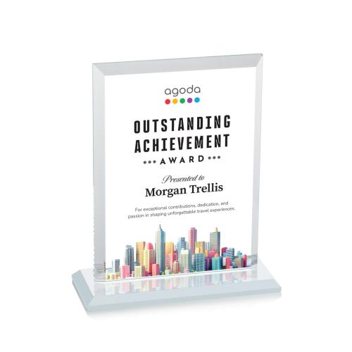 Awards and Trophies - Crystal Awards - Denison Full Color White Rectangle Crystal Award