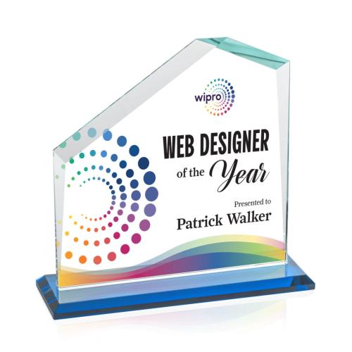 Awards and Trophies - Crystal Awards - Fairmont Full Color Sky Blue Peaks Crystal Award