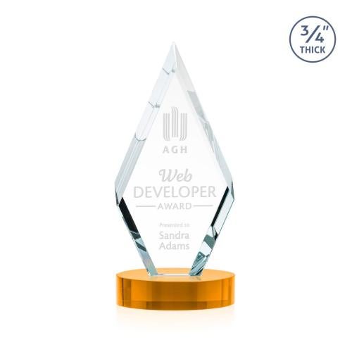 Awards and Trophies - Crystal Awards - Richmond Amber on Alberton Base Diamond Crystal Award