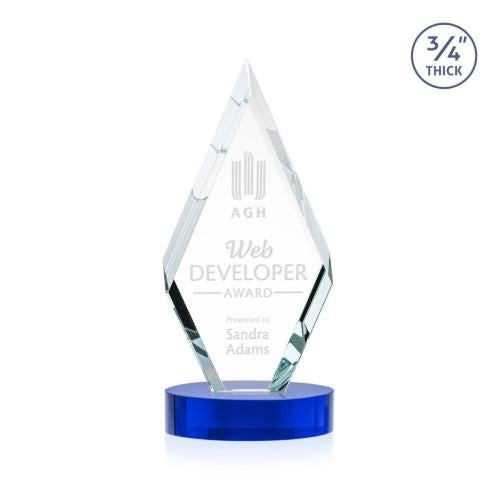 Awards and Trophies - Crystal Awards - Richmond Blue on Alberton Base Diamond Crystal Award