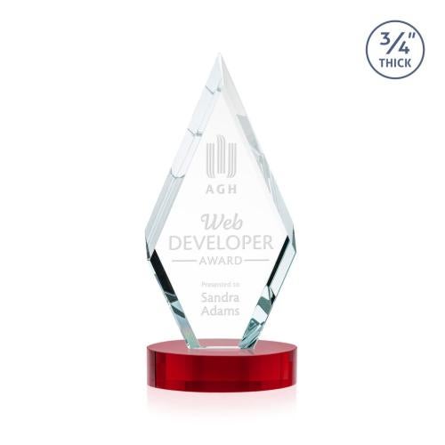 Awards and Trophies - Crystal Awards - Richmond Red on Alberton Base Diamond Crystal Award
