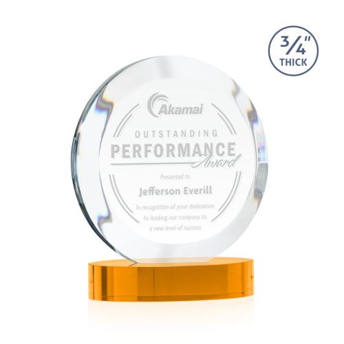 Awards and Trophies - Crystal Awards - Gibralter Amber on Alberton Base Circle Crystal Award