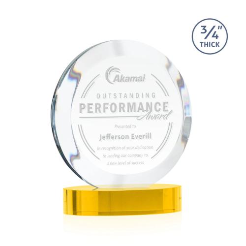 Awards and Trophies - Crystal Awards - Gibralter Gold on Alberton Base Circle Crystal Award