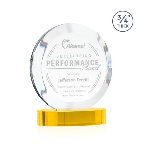 Awards and Trophies - Crystal Awards - Gibralter Gold on Alberton Base Circle Crystal Award