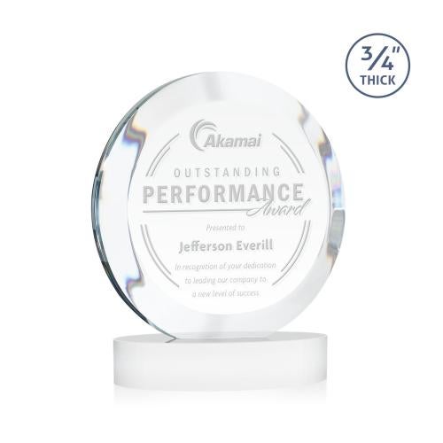 Awards and Trophies - Crystal Awards - Gibralter White on Alberton Base Circle Crystal Award