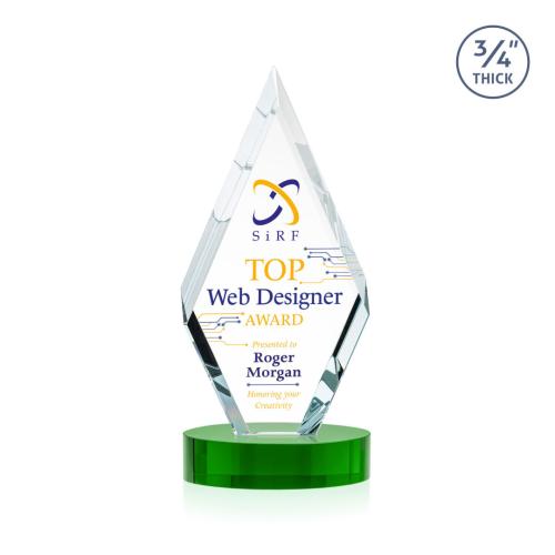 Awards and Trophies - Crystal Awards - Richmond Full Color Green on Alberton Base Diamond Crystal Award
