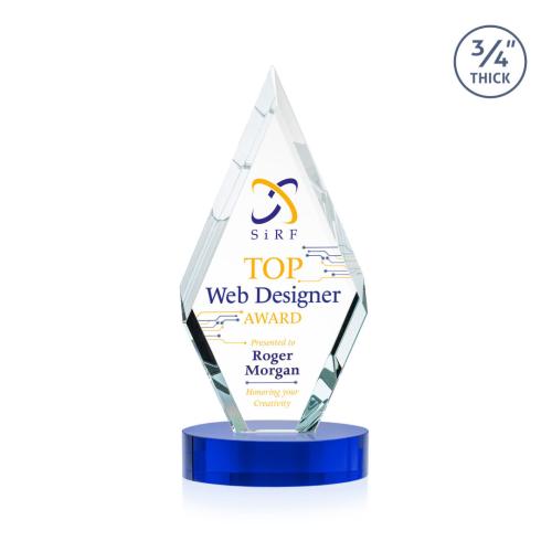 Awards and Trophies - Crystal Awards - Richmond Full Color Blue on Alberton Base Diamond Crystal Award