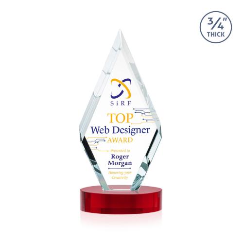 Awards and Trophies - Crystal Awards - Richmond Full Color Red on Alberton Base Diamond Crystal Award