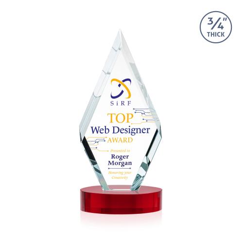 Awards and Trophies - Crystal Awards - Richmond Full Color Red on Alberton Base Diamond Crystal Award
