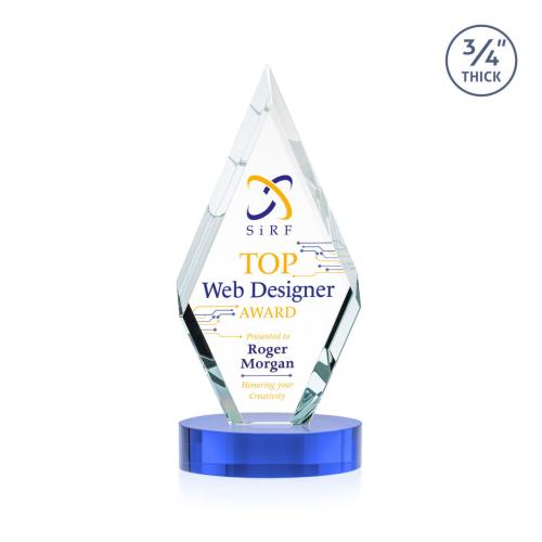 Awards and Trophies - Crystal Awards - Richmond Full Color Sky Blue on Alberton Base Diamond Crystal Award