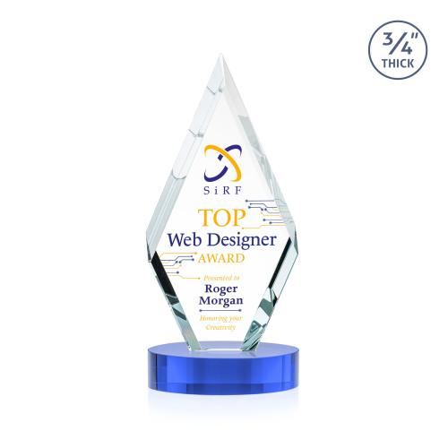 Awards and Trophies - Crystal Awards - Richmond Full Color Sky Blue on Alberton Base Diamond Crystal Award