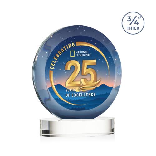 Awards and Trophies - Crystal Awards - Gibralter Vividprint™ Clear on Alberton Base Circle Crystal Award