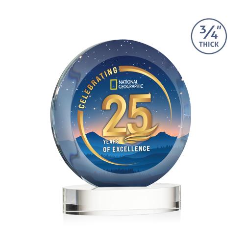 Awards and Trophies - Crystal Awards - Gibralter Vividprint&trade; Clear on Alberton Base Circle Crystal Award