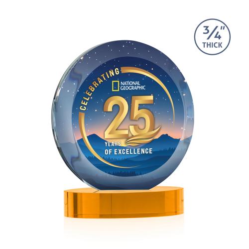 Awards and Trophies - Crystal Awards - Gibralter Vividprint&trade; Amber on Alberton Base Circle Crystal Award
