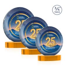 Gibralter Vividprint Amber on Alberton Base Circle Crystal Award - Crystal Awards