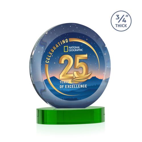 Awards and Trophies - Crystal Awards - Gibralter Vividprint&trade; Green on Alberton Base Circle Crystal Award