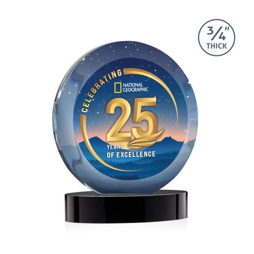 Awards and Trophies - Crystal Awards - Gibralter Vividprint&trade; Black on Alberton Base Circle Crystal Award