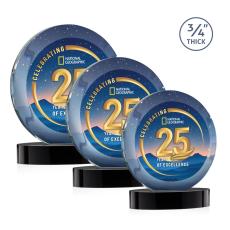 Gibralter Vividprint Black on Alberton Base Circle Crystal Award - Full Color Imprint