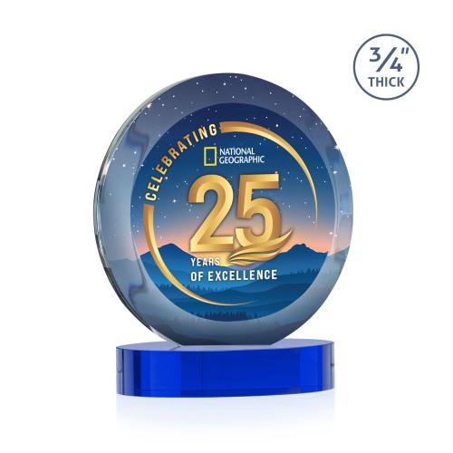 Awards and Trophies - Crystal Awards - Gibralter Vividprint&trade; Blue on Alberton Base Circle Crystal Award