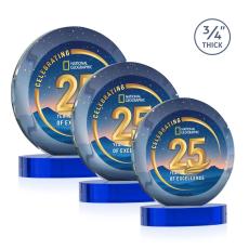 Gibralter Vividprint Blue on Alberton Base Circle Crystal Award - Full Color Imprint