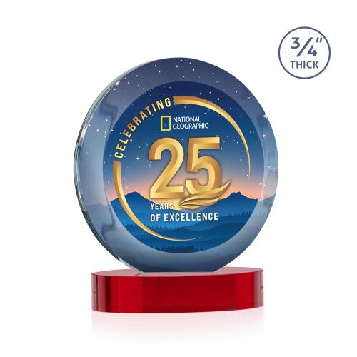 Awards and Trophies - Crystal Awards - Gibralter Vividprint&trade; Red on Alberton Base Circle Crystal Award