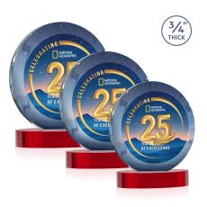 Gibralter Vividprint Red on Alberton Base Circle Crystal Award - Colored Crystal Awards