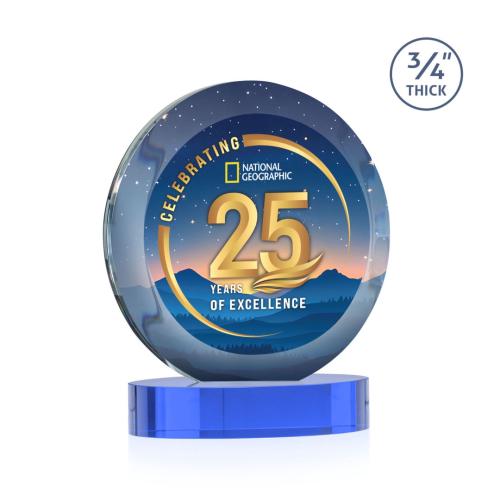 Awards and Trophies - Crystal Awards - Gibralter Vividprint&trade; Sky Blue on Alberton Base Circle Crystal Award