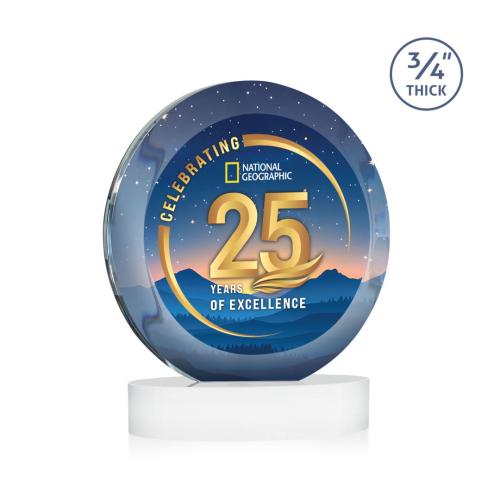 Awards and Trophies - Crystal Awards - Gibralter Vividprint&trade; White on Alberton Base Circle Crystal Award