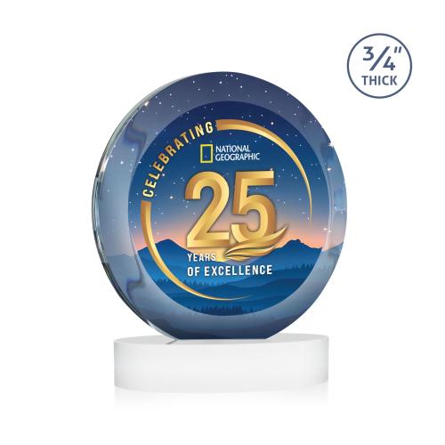 Awards and Trophies - Crystal Awards - Gibralter Vividprint&trade; White on Alberton Base Circle Crystal Award