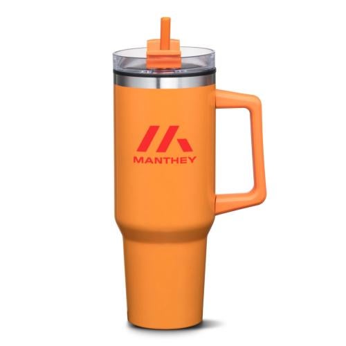 Promotional Products - Drinkware - Travel Tumblers - Benidorm Handle Travel Mug w/Straw - 40oz