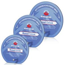 Atchison Blue Full Color Silver Circle Glass Award - Metal Awards