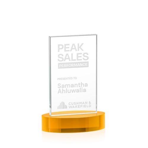 Awards and Trophies - Crystal Awards - Heathrow Amber on Alberton Base Rectangle Crystal Award