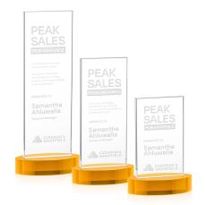 Heathrow Amber on Alberton Base Rectangle Crystal Award - Crystal Awards
