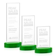 Heathrow Green on Alberton Base Rectangle Crystal Award - Colored Crystal Awards