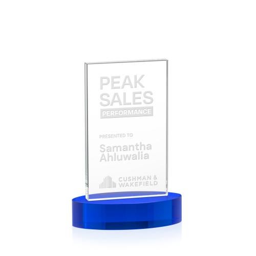 Awards and Trophies - Crystal Awards - Heathrow Blue on Alberton Base Rectangle Crystal Award