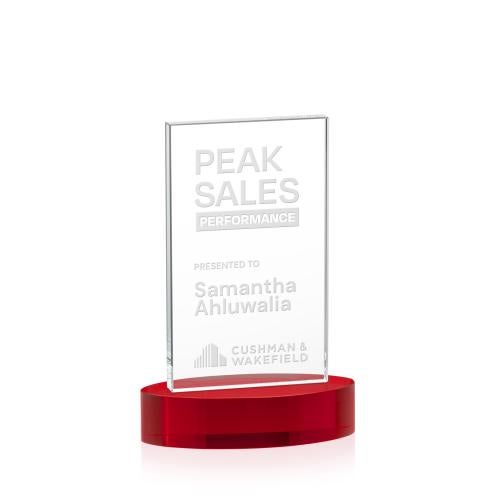 Awards and Trophies - Crystal Awards - Heathrow Red on Alberton Base Rectangle Crystal Award