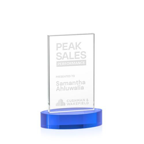 Awards and Trophies - Crystal Awards - Heathrow Sky Blue on Alberton Base Rectangle Crystal Award