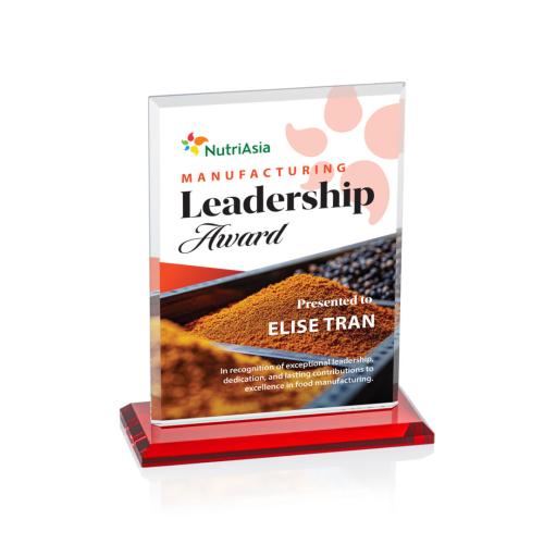 Awards and Trophies - Crystal Awards - Vitalia Full Color Red Rectangle Crystal Award