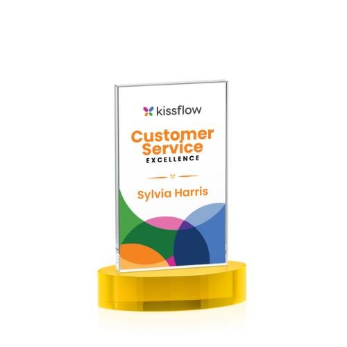 Awards and Trophies - Crystal Awards - Heathrow Full Color Gold on Alberton Base Rectangle Crystal Award