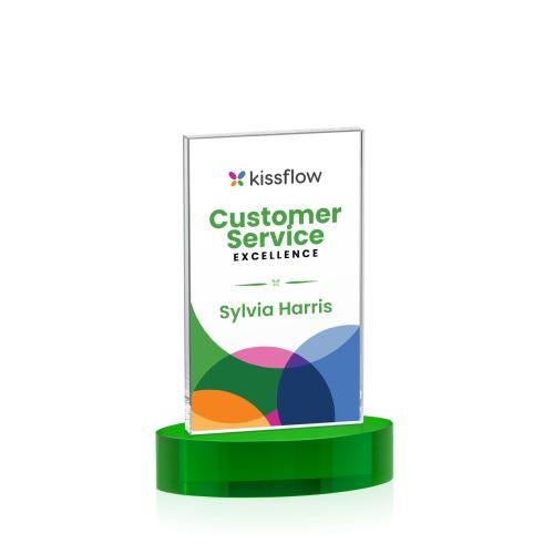 Awards and Trophies - Crystal Awards - Heathrow Full Color Green on Alberton Base Rectangle Crystal Award